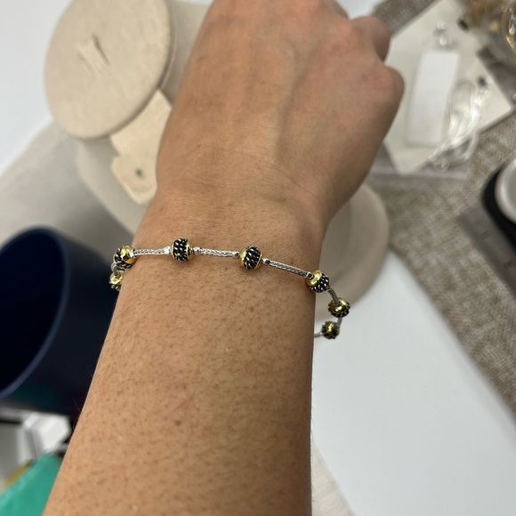 Vintage Two-Tone Beaded Bracelet, 7.5" Rope Chain, Elegant Estate Jewelry - Picture 10 of 15